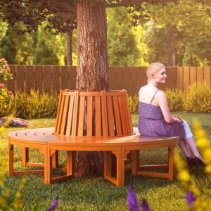 Banc de jardin en bois exotique, tour d'arbre, 2 tailles