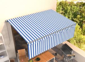 STORE BANNE 400 x 300 cm avec auvent, motorisé, bleu/blanc