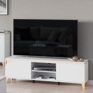 Meuble bas TV, 160 cm sur pieds, blanc, modle ELEGANT