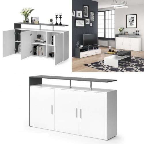 BUFFET bas 160 cm, gris béton ou anthracite - blanc, modèle MARIN