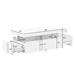 TABLE basse design, 100 cm, 2 tiroirs, blanc marbré