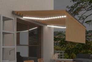 STORE BANNE 450 x 300 cm avec auvent, motorisé, éclairage LED, détecteur de vent