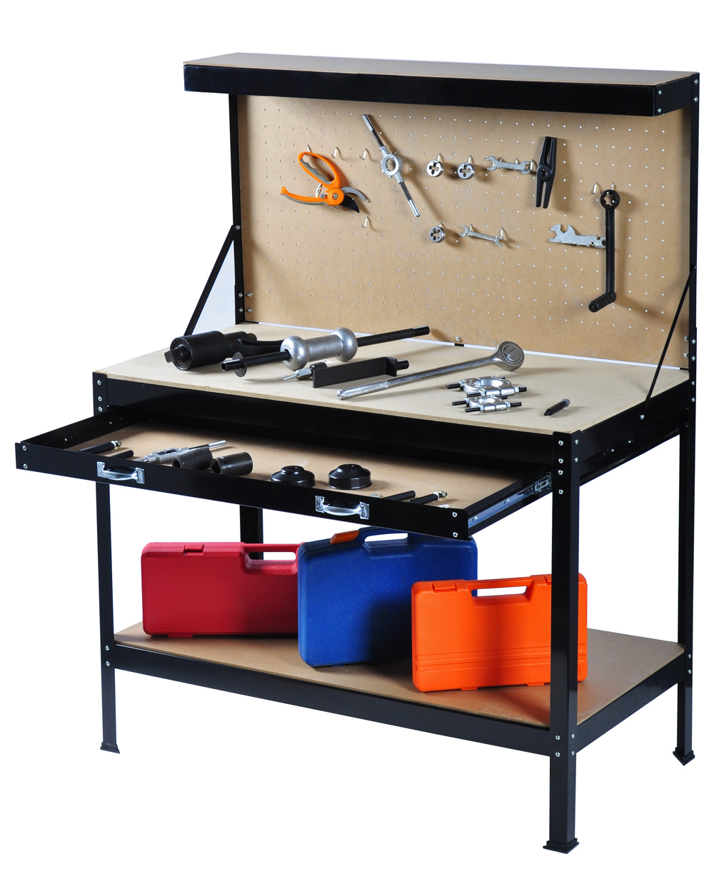 Etabli en bois et métal, avec tiroir rangement outils