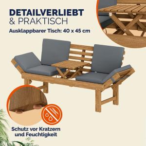 Banc de jardin, modulable, acacia, 200 cm, avec table intégrée 