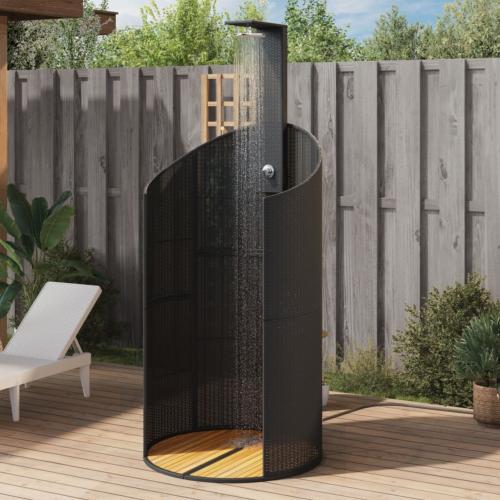 DOUCHE de jardin avec tour de protection, résine tressée noir