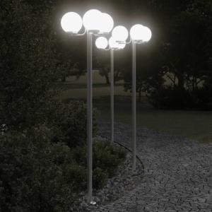 Lampadaires d'extérieur inox, moderne, 3 globes, 220 cm, lot de 3