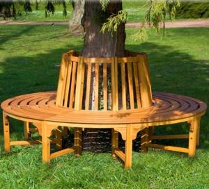 Banc de jardin en bois exotique, tour d'arbre, 2 tailles