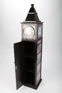 MEUBLE rangement design "Big Ben" avec horloge, bois massif, look rétro, noir, 120 cm