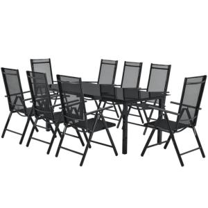 SALON de jardin en ALUMINIUM noir/8 chaises