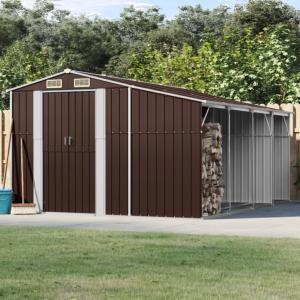 ABRI de jardin métal galvanisé marron , auvent range buches, 10,15 m²