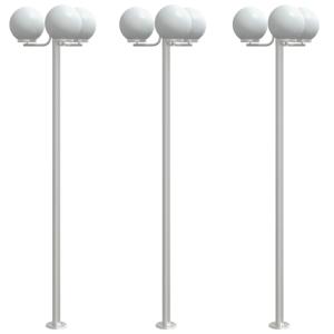 Lampadaires d'extérieur inox, moderne, 3 globes, 220 cm, lot de 3