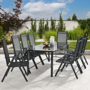 SALON de jardin en ALUMINIUM noir/8 chaises