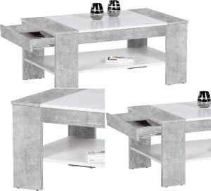 TABLE basse en bois gris béton ou beige, 100 cm, avec tiroir, modèle BERLIN 