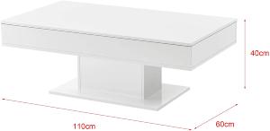 TABLE basse coulissante, 110 x 60 cm, blanche