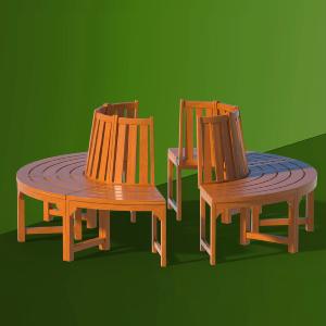 Banc de jardin en bois exotique, tour d'arbre, 2 tailles