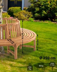 BANC de jardin circulaire, tour d'arbre teck, 250 cm